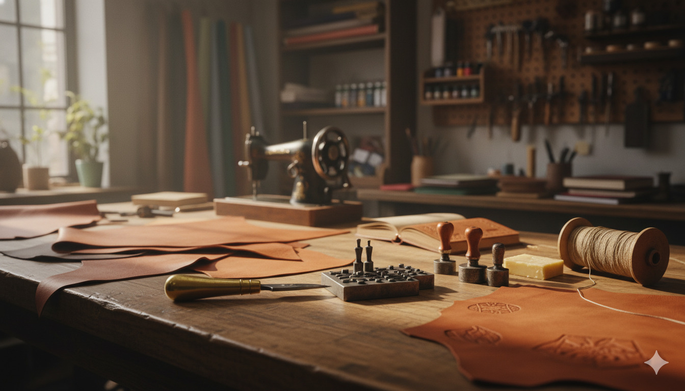 Artisan workspace with crafting tools